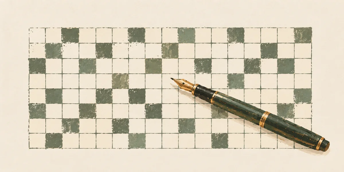 Medium: a fuller painted grid with a fountain pen