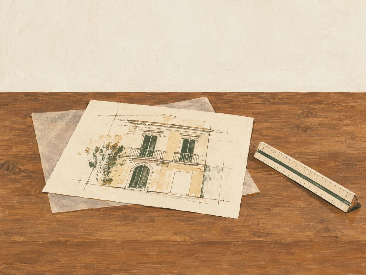 Architecture word search — painted illustration