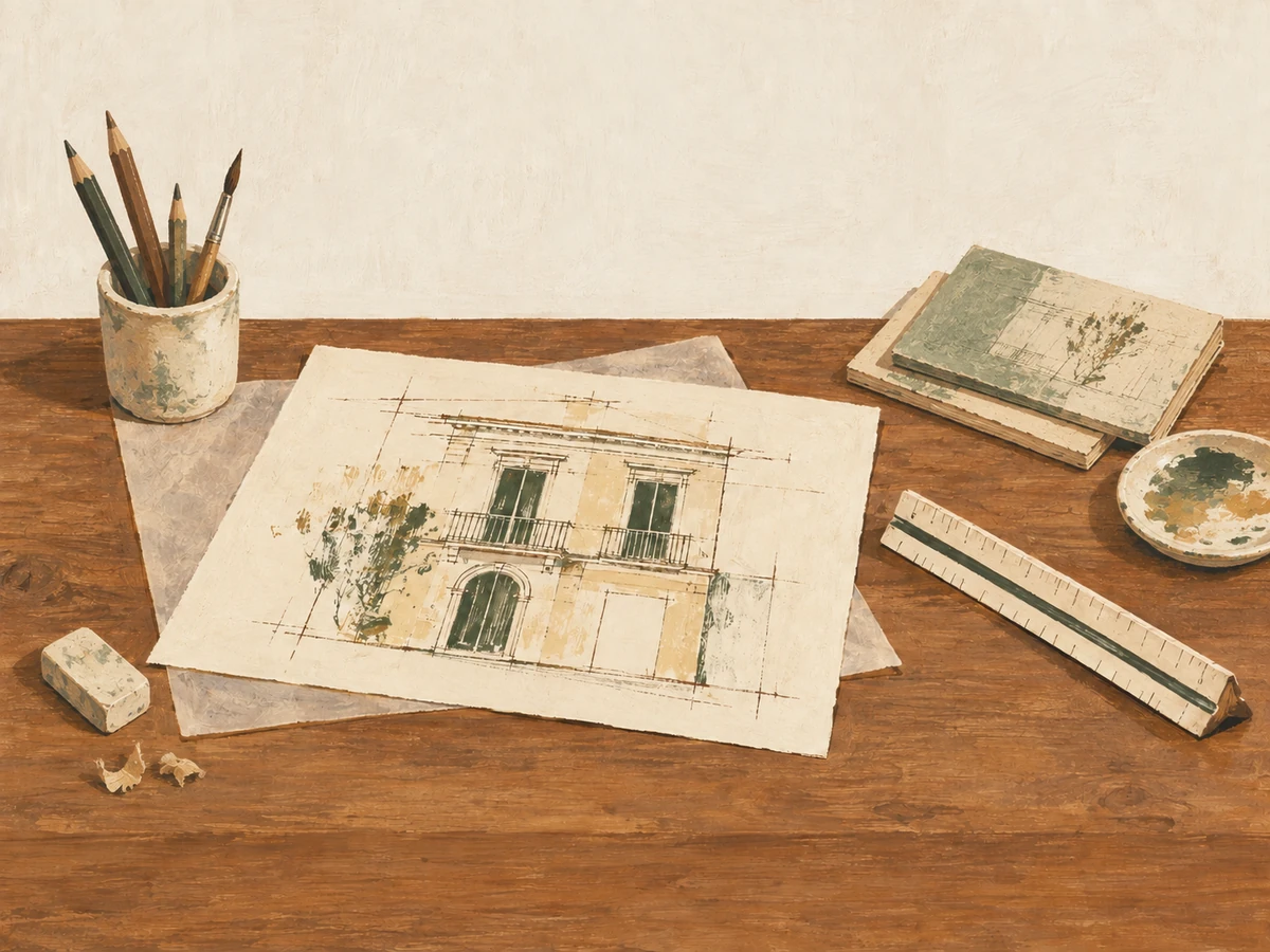 Architecture word search — painted illustration