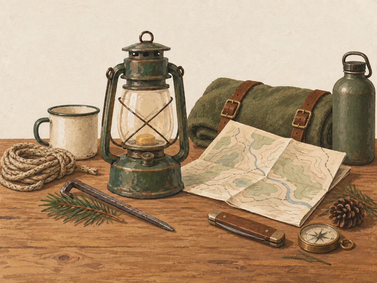 Camping word search — painted illustration