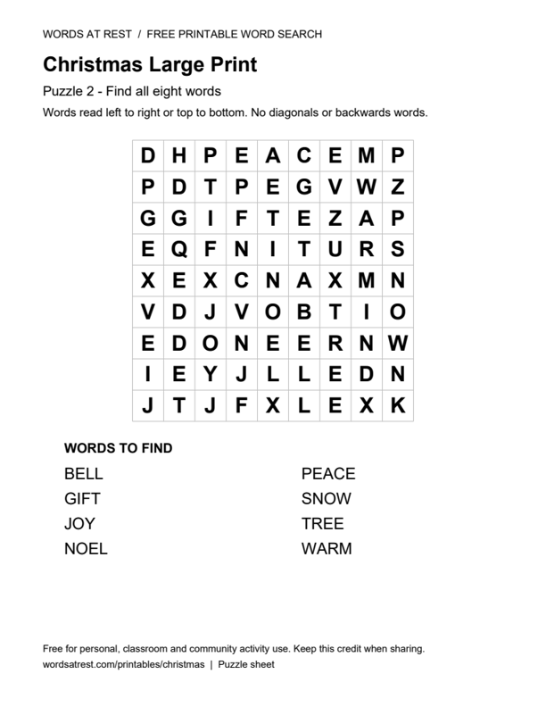 Preview of puzzle 2: a 9 by 9 letter grid and word list