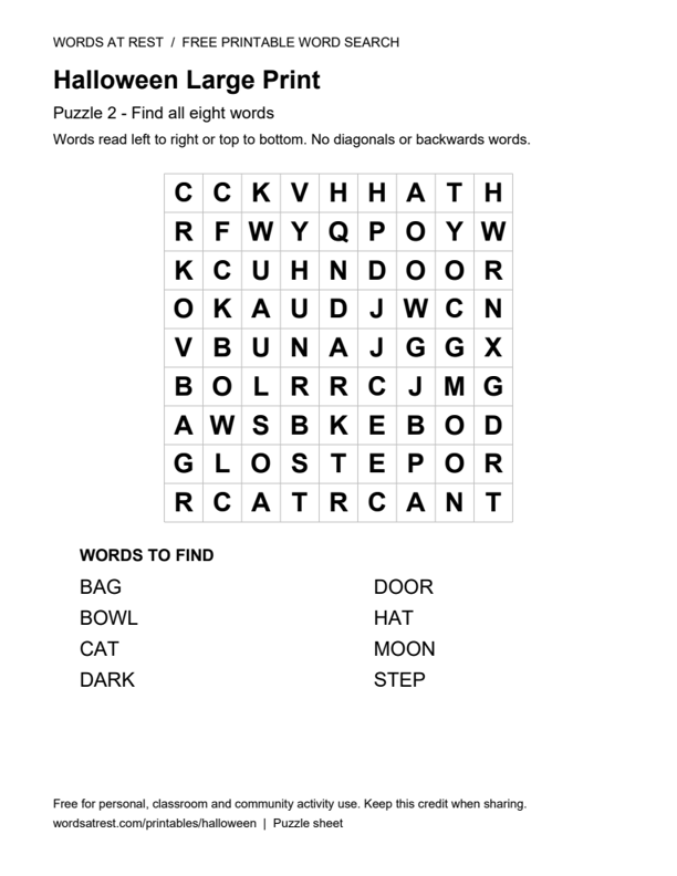 Preview of puzzle 2: a 9 by 9 letter grid and word list