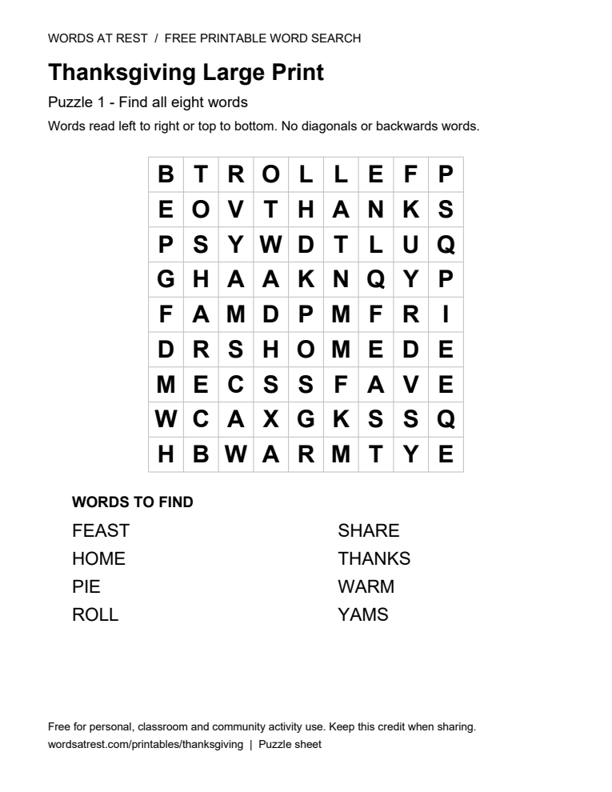 Preview of puzzle 1: a 9 by 9 letter grid and word list