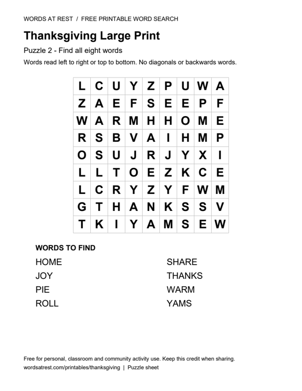 Preview of puzzle 2: a 9 by 9 letter grid and word list